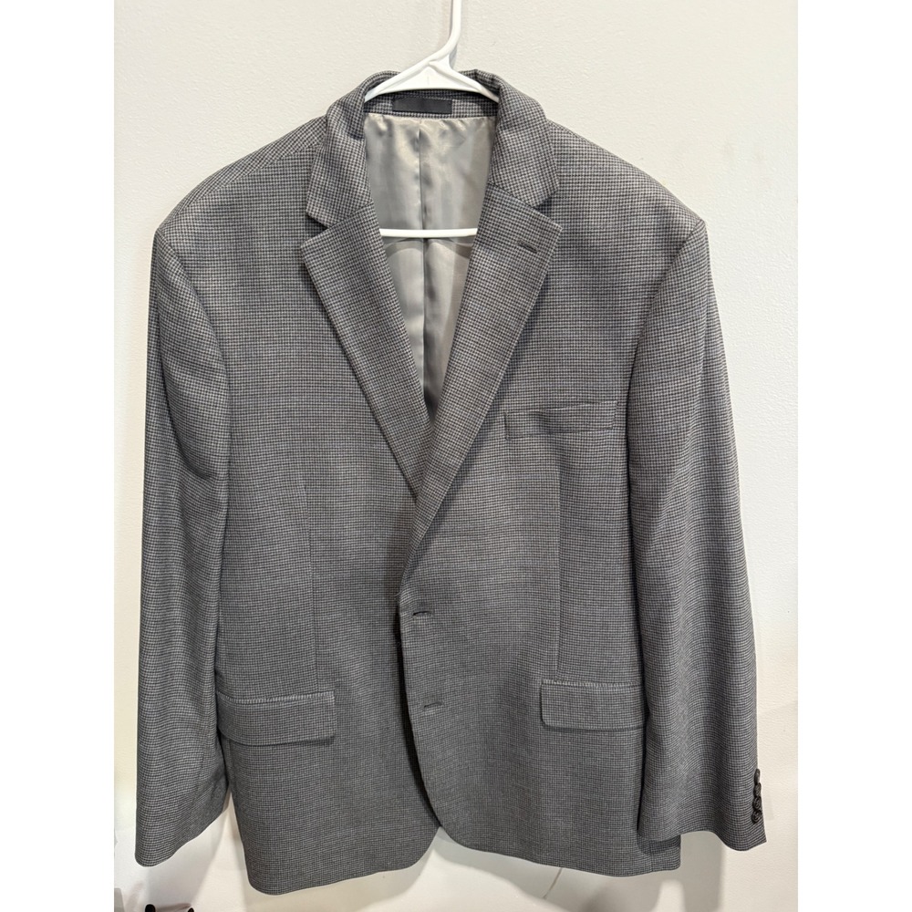 Lauren Ralph Lauren Mens 46L Grey Micro Houndstooth 2 Button Blazer Sport Coat